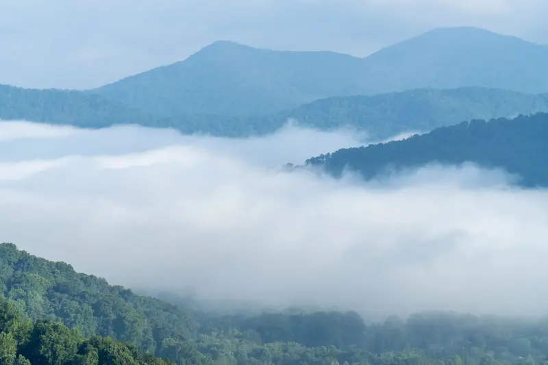 Fog settled in the valleys of the Smoky Mountains